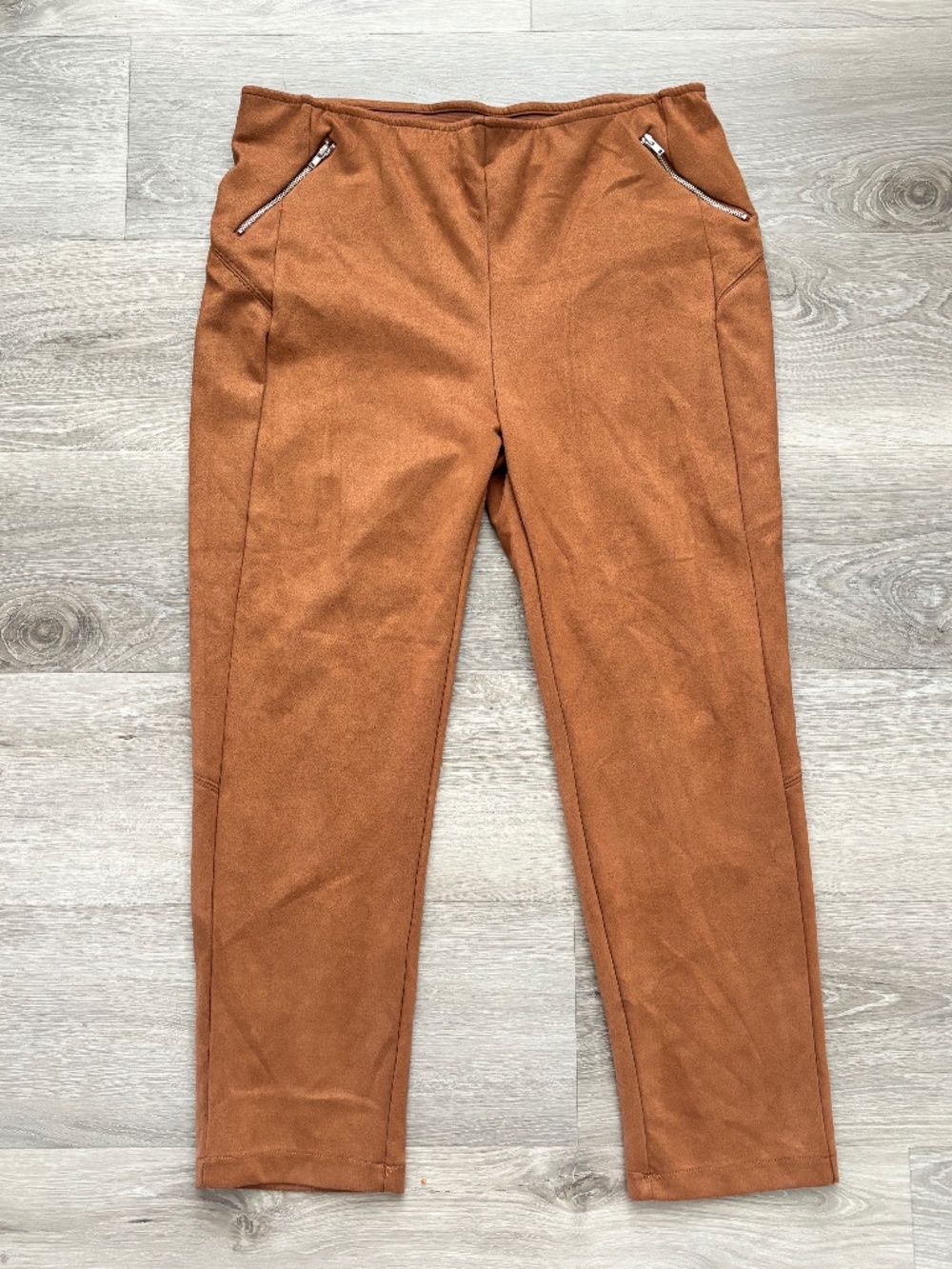 Charlotte Russe Y2K Brown Tan Faux Suede Stretch Pants Elastic Waist Zippers XL
